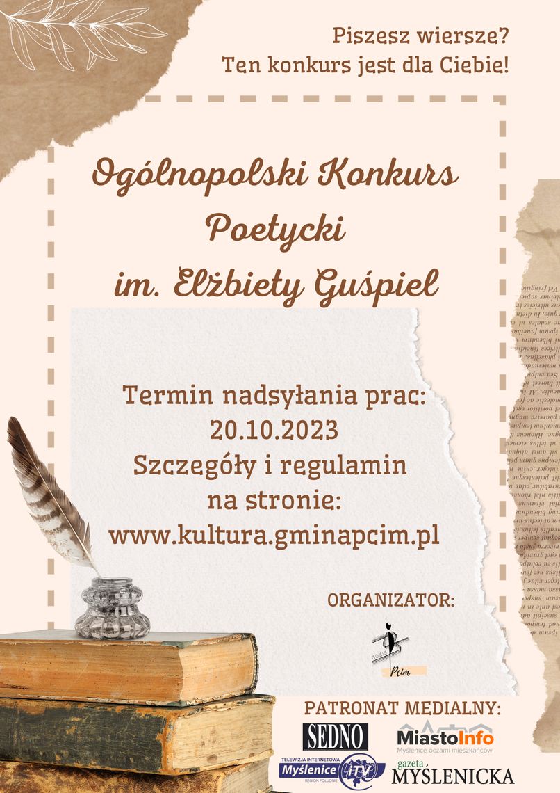 Plakat konkursu poetyckiego  autor: Gminny Ośrodek Kultury i Sportu w Pcimiu